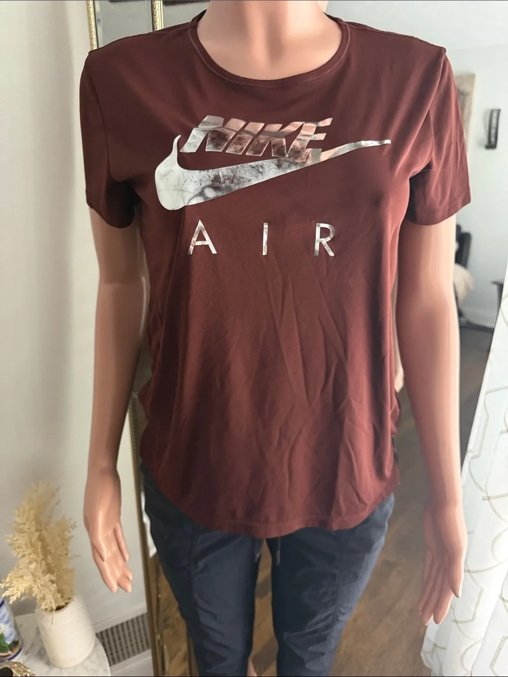 Nike Women's Short-Sleeve Tee in Burgundy with Silver Logo